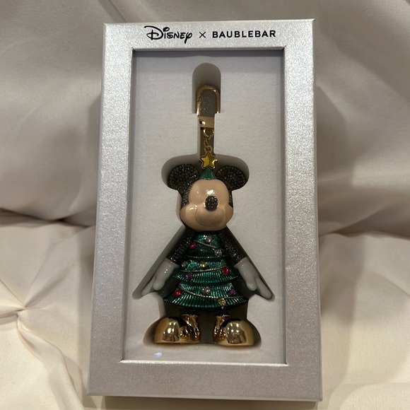DISNEY X BAUBLEBAR Mickey Mouse Christmas Tree Crystal Bag Charm NWT Keychain - Picture 3 of 10
